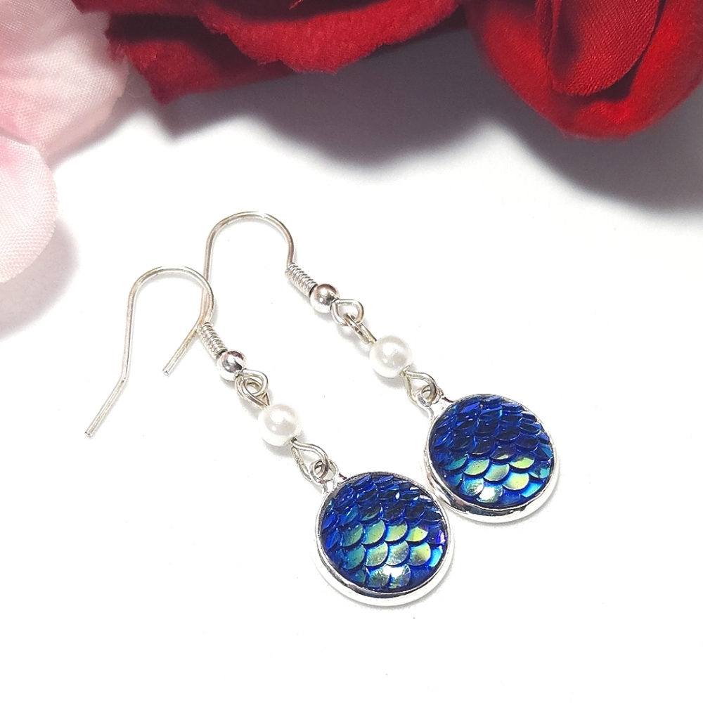 Handmade Mermaid Scale Beaded Dangle Earrings